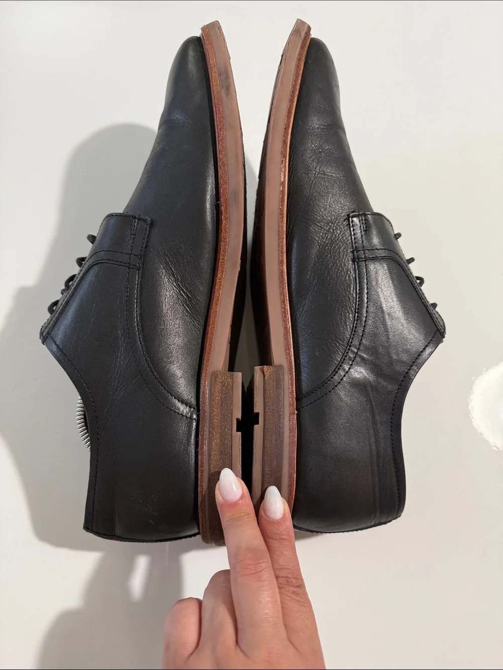 Ben Sherman Black Leather Derby Shoes with Brown Trim Sz 13